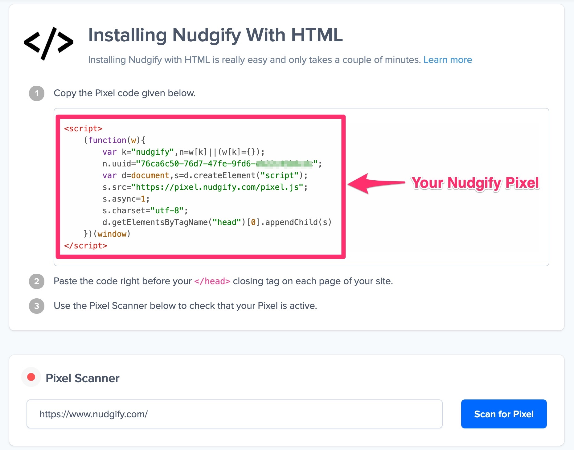 Installing The Nudgify Pixel On Any Website Nudgify Docs